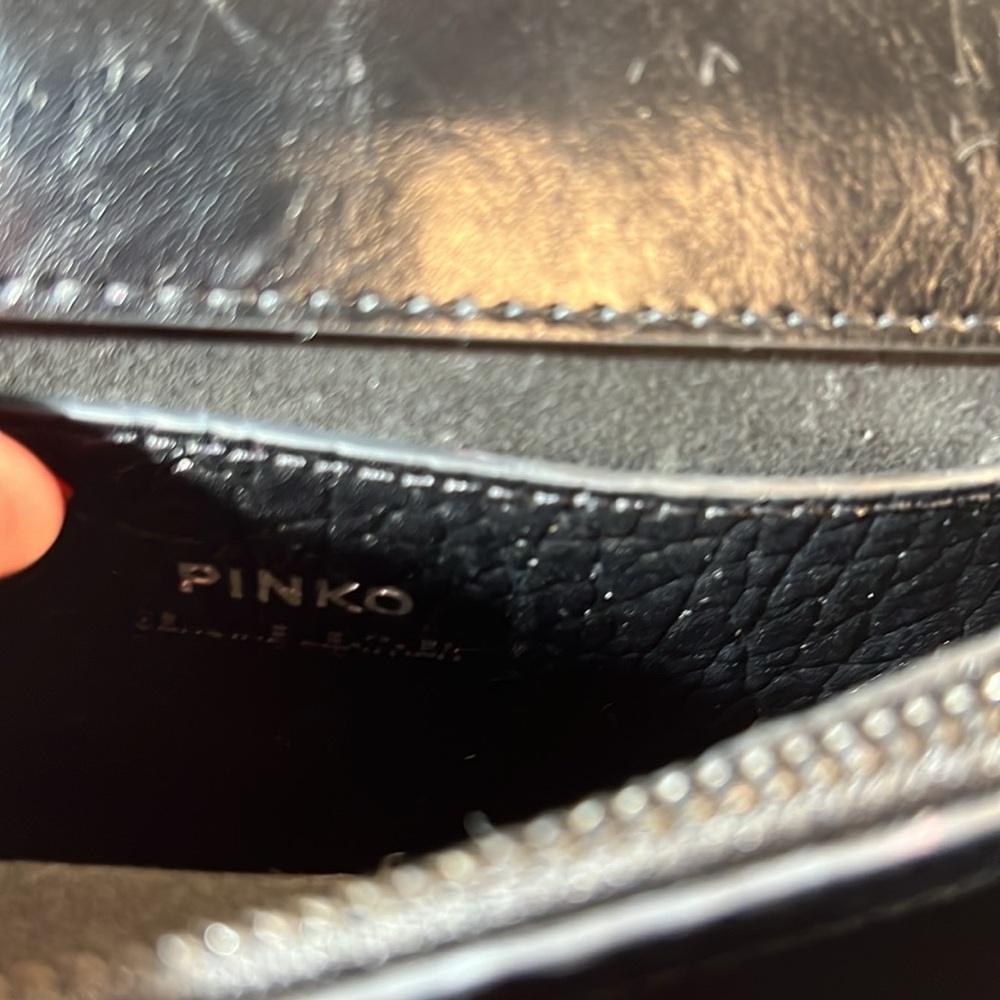 Pinko Crossbody Starry Skies Love Stud Black Leather Bag Silver Chain 8”x5” - Picture 14 of 15